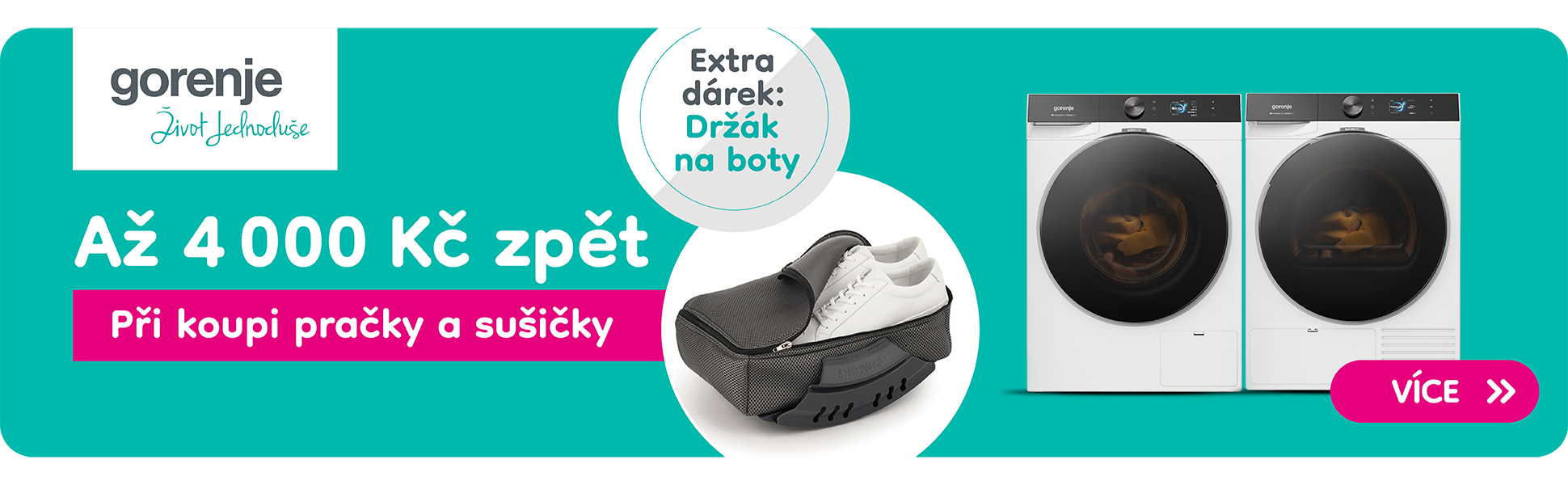 Gorenje MDA Cashback pračky, susičky + držák na boty dárek 