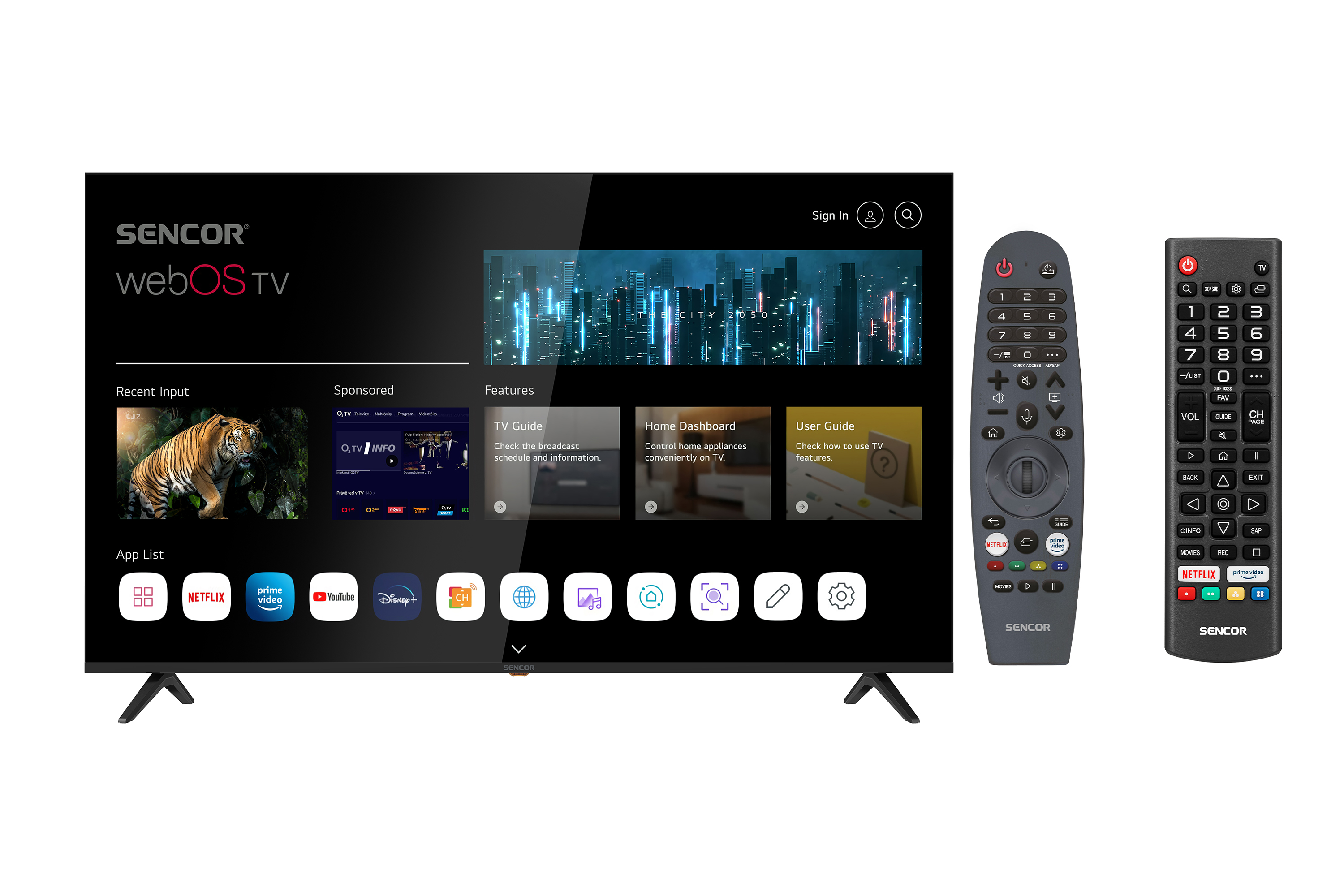 Sencor led televize SLE 65US804B, obsah balení
