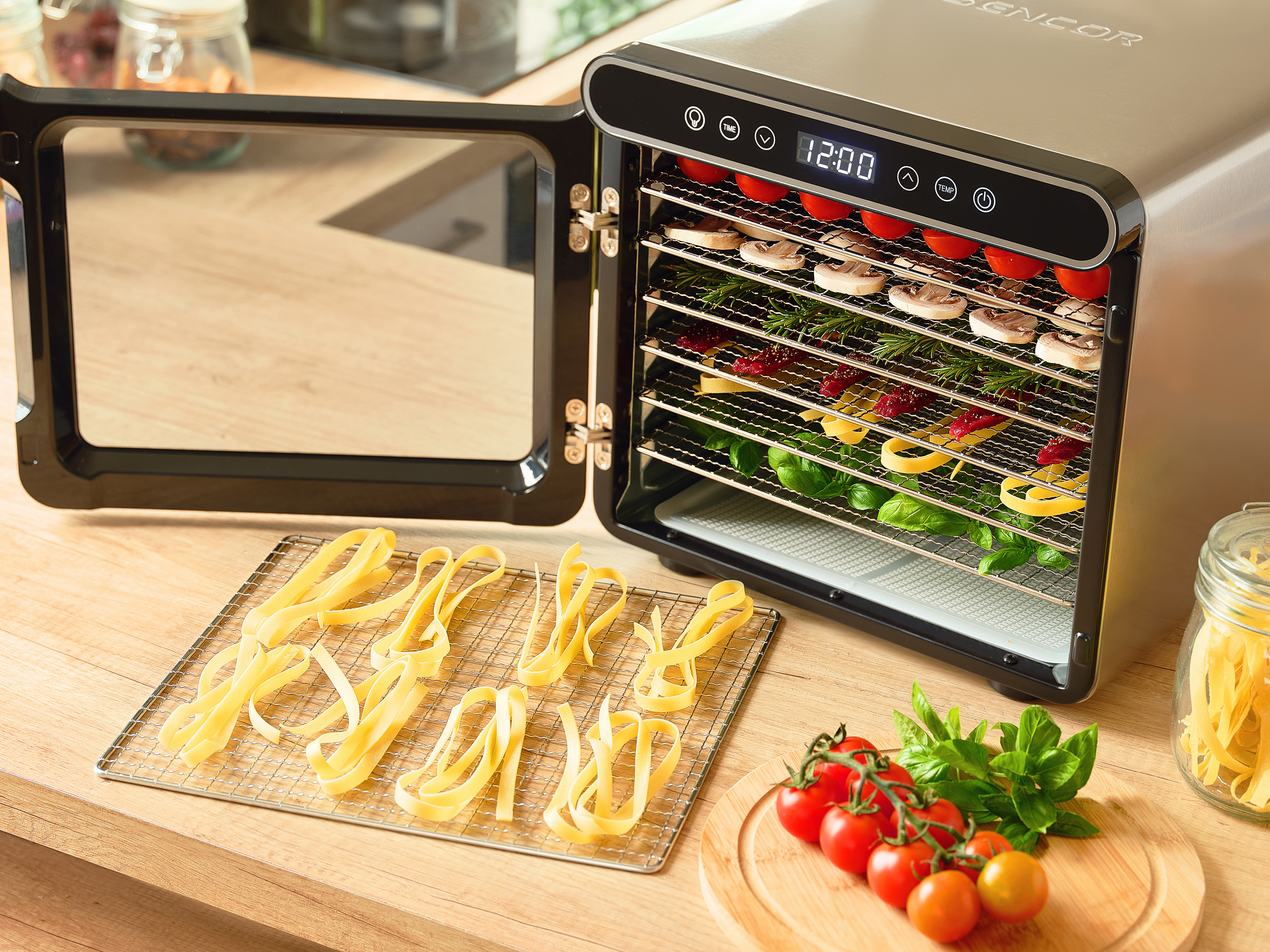 Sencor SFD 7750SS the digital display with an intuitive interface allows you to quickly set the temperature and drying time. the dryer offers convenient temperature control within a range of 30–75 °c. an electronic timer with an automatic shut-off feature is also available.