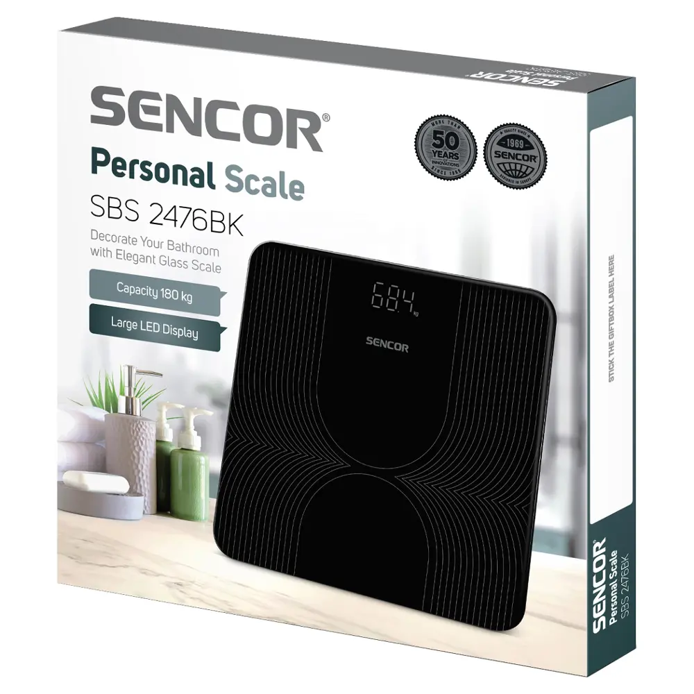 Sencor cyfrowa waga osobista z wyświetlaczem lcd SBS 2476BK, zawartość opakowania