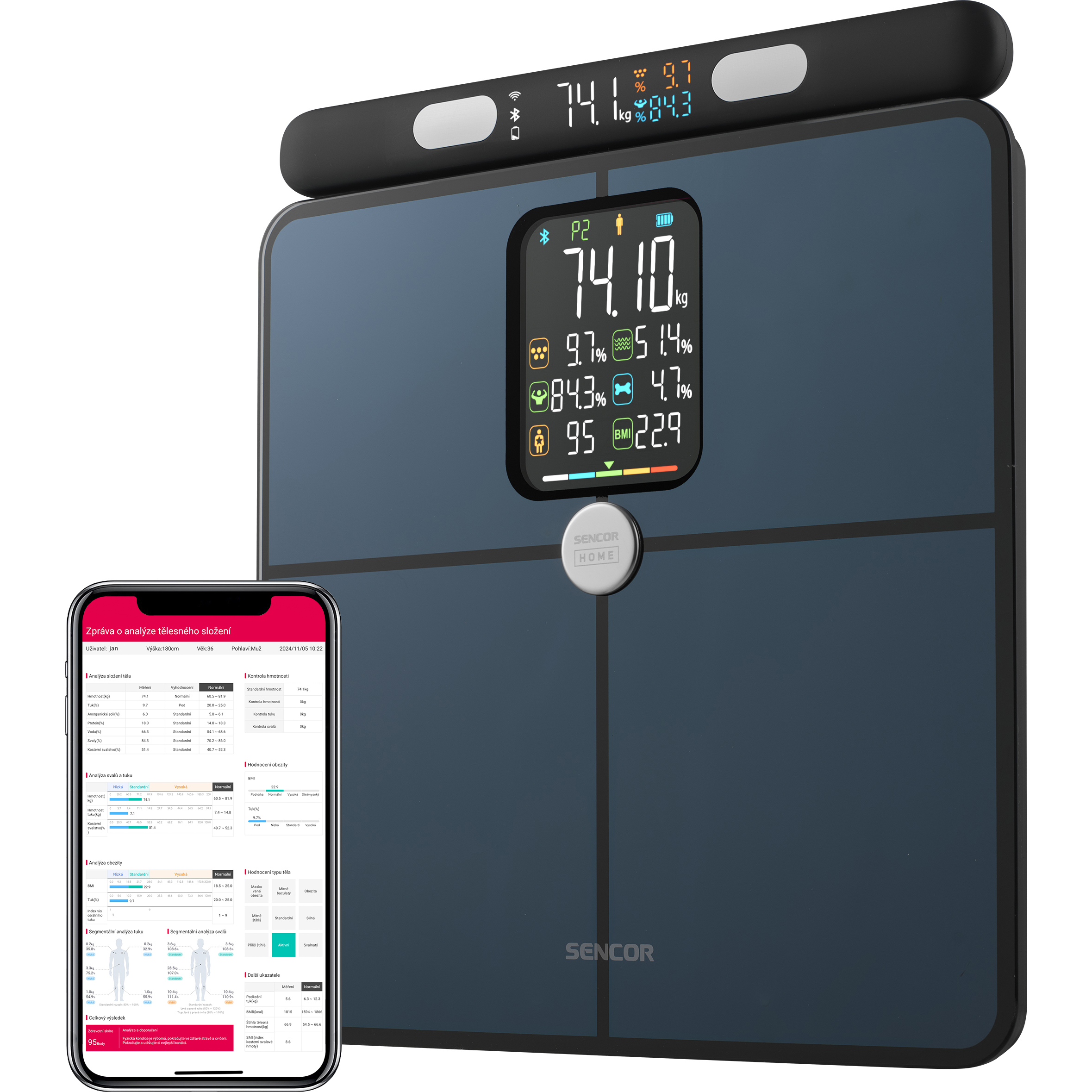 Sencor osobní váha s analýzou těla a bluetooth SBS 9102BK
