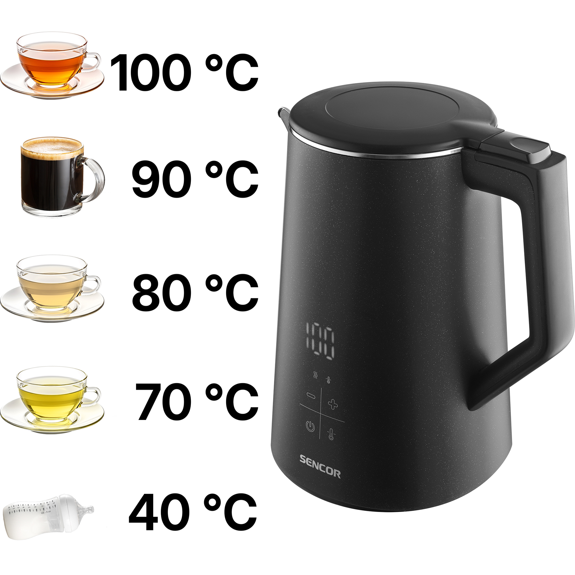 Sencor SWK 0600BK hőfokszabályozós, kettős falú vízforraló