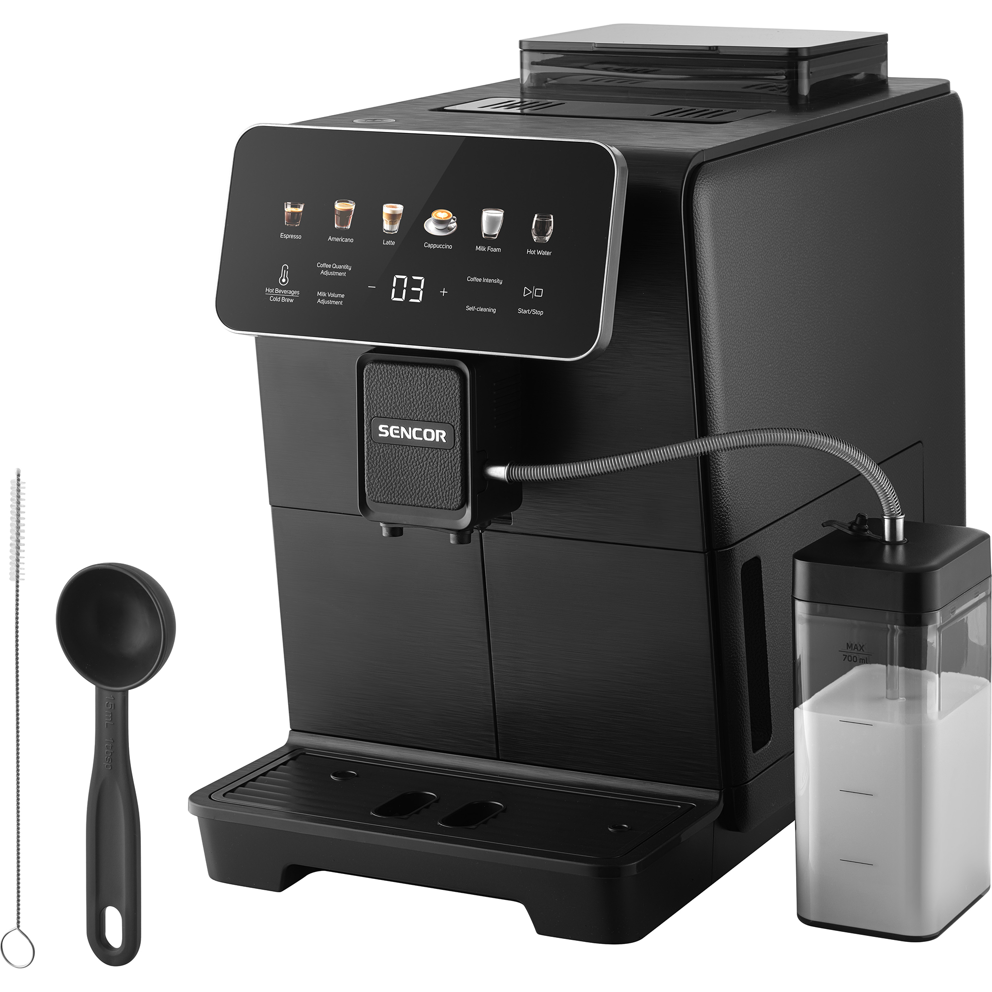 Sencor automatický kávovar SES 9400BK ENZO, obsah balenia