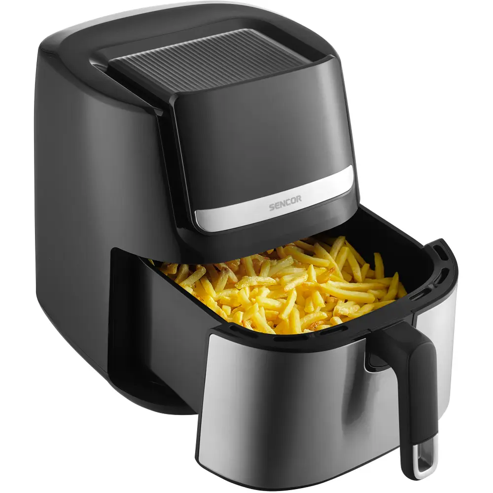 Sencor SFR 6600SS its compact size saves space on the kitchen counter. yet the deep fryer still offers a 6.5-liter frying basket capacity, which is enough even for a large family (up to 5 people). plus, its nonstick surface makes it easy to clean.