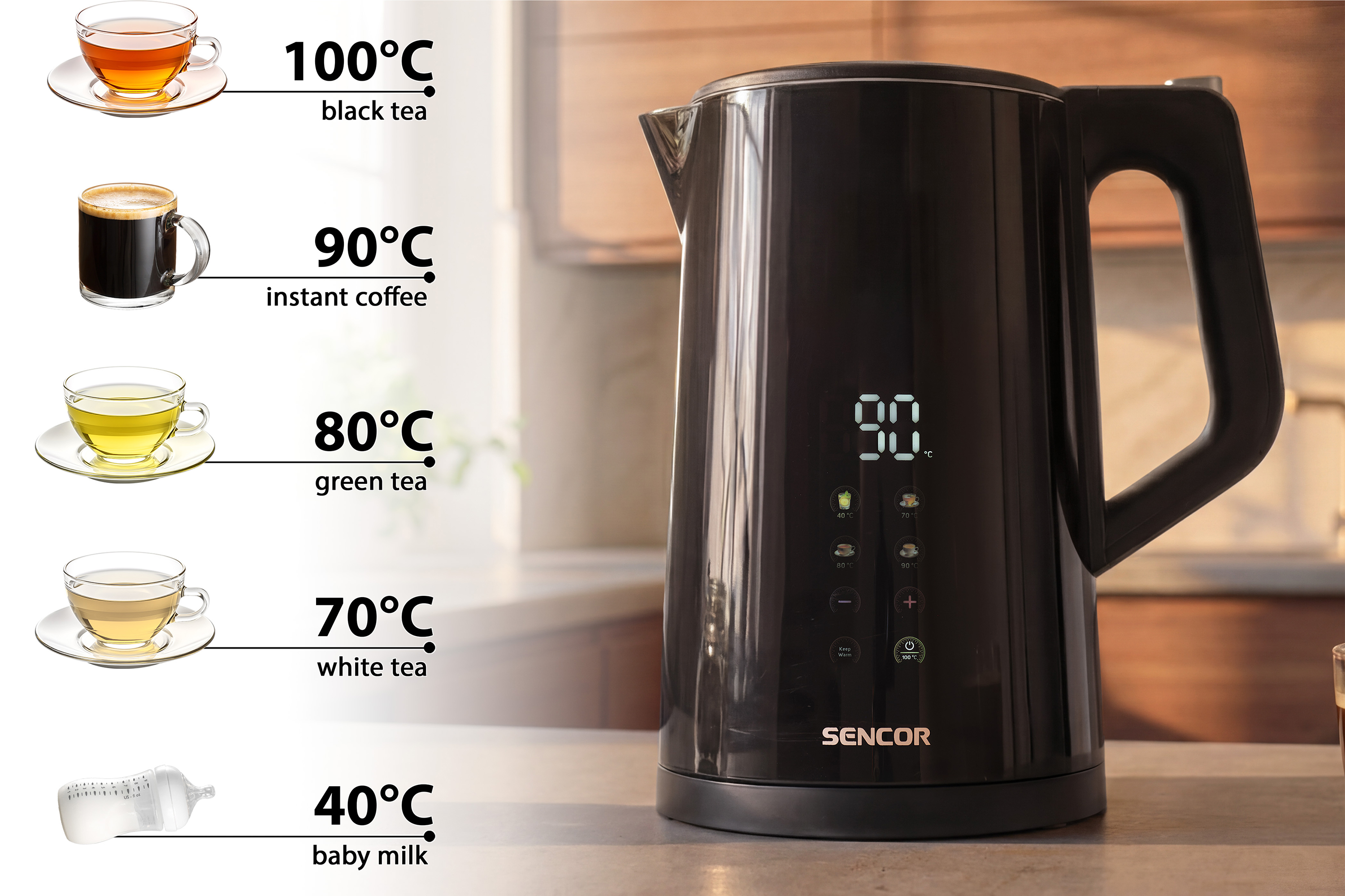 Sencor SWK 0940BK double-walled electric kettle with temperature control