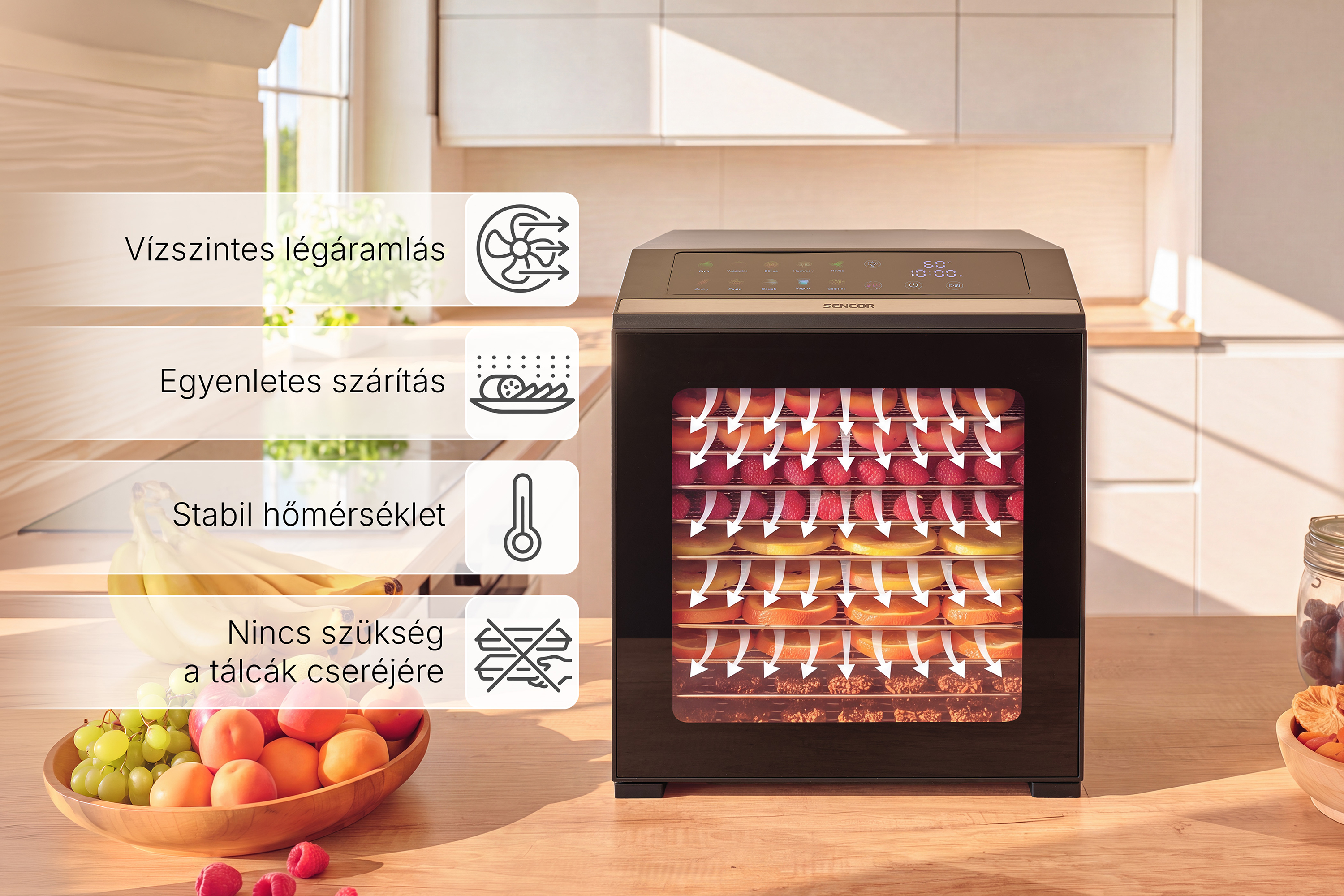 Sencor SFD 7300BK élelmiszer-szárító