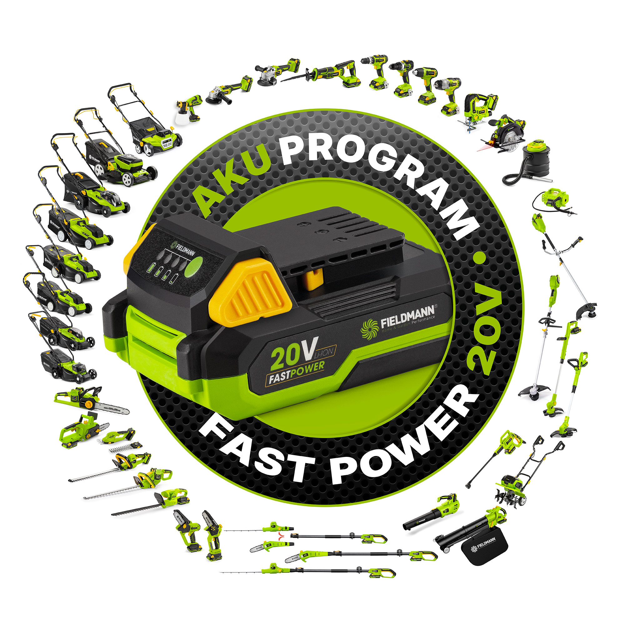 Li-ion batéria Fieldmann FDUZ 79020 je kompatibilná so všetkými strojmi FAST POWER 20 V.
