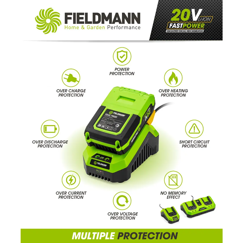 Nabíjačka Fieldmann FDUZ 79100 s ochranou proti prehrievaniu batérie pre maximálnu bezpečnosť.