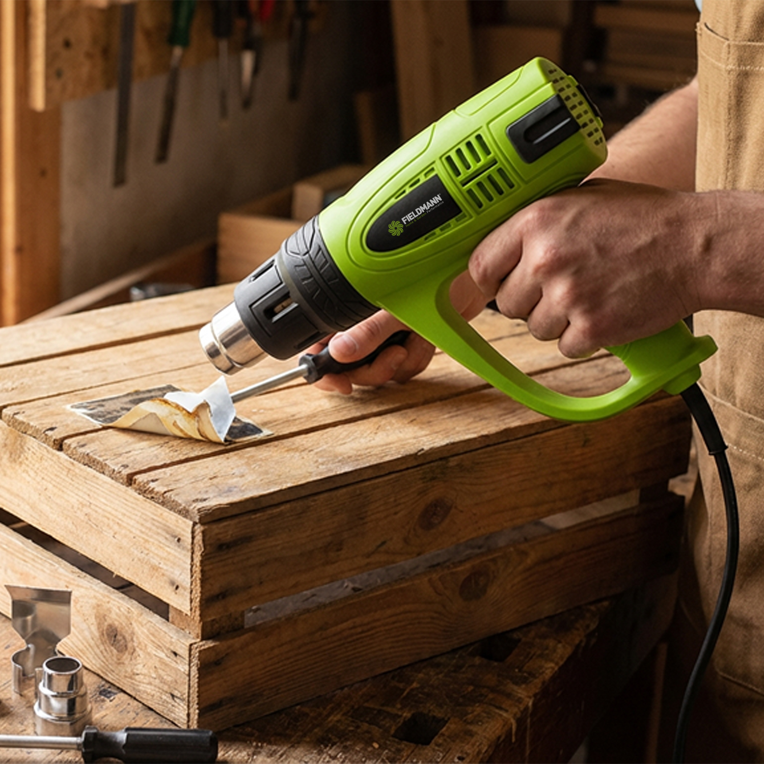 Fieldmann FDHP 202000-E heat gun with 2000 W for fast heating and efficient work.