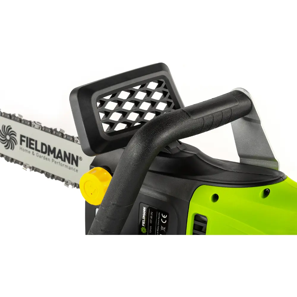The Fieldmann FZP 2030-E electric chainsaw has a 3/8" chain and a 16" bar for precise and smooth wood cutting.