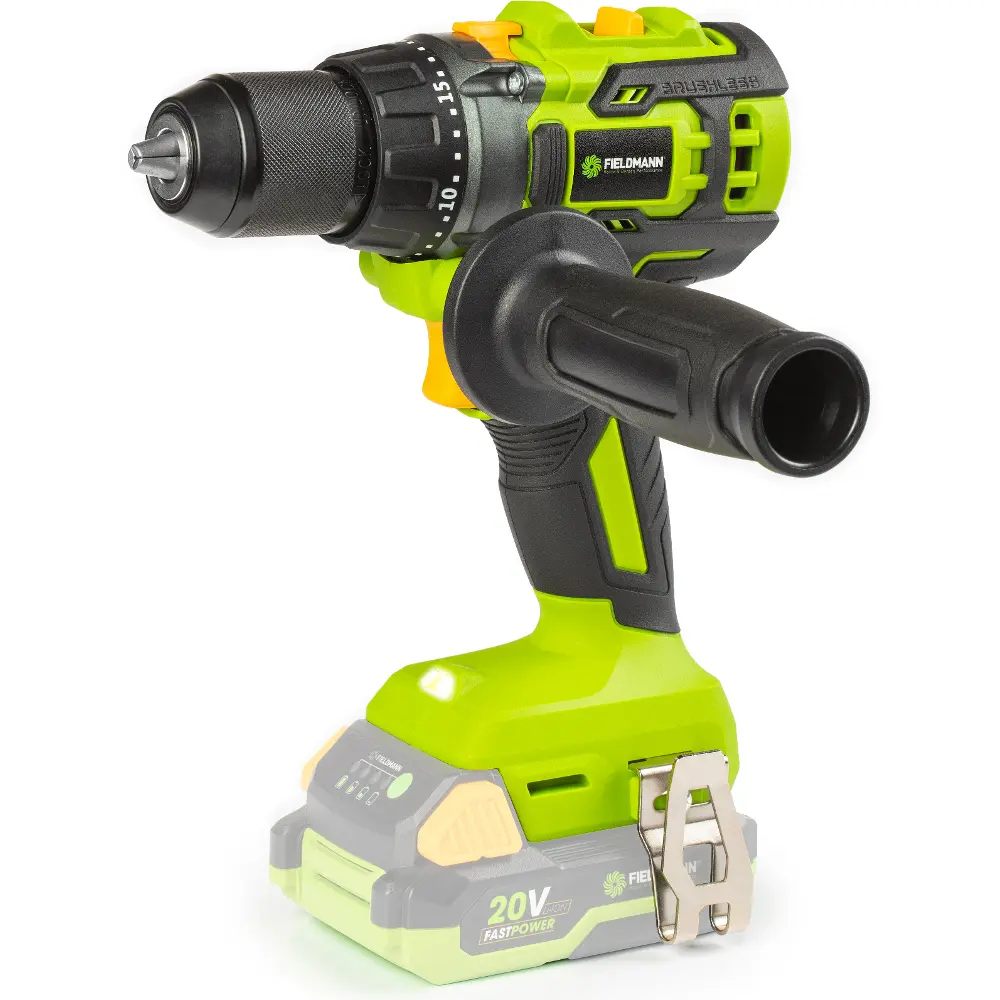 Fieldmann FDUV 70215-0 cordless drill with impact function for drilling in hard materials.