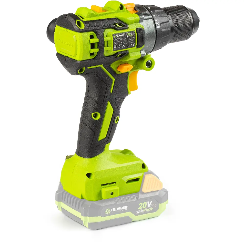 Cordless drill Fieldmann FDUV 70215-0 with two-speed mode for screwdriving and drilling.