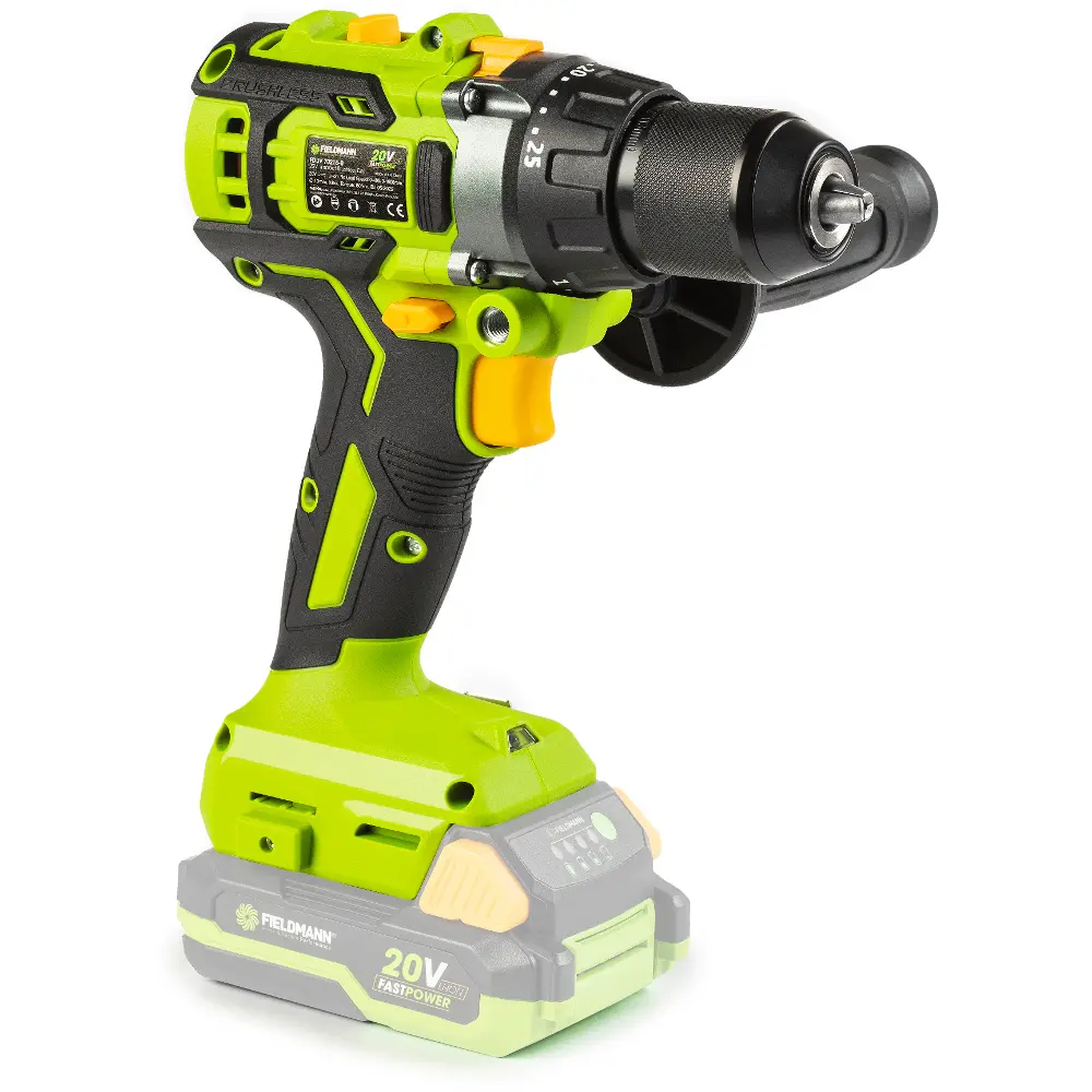 Cordless drill Fieldmann FDUV 70215-0 with keyless chuck for drills up to 13 mm in diameter.