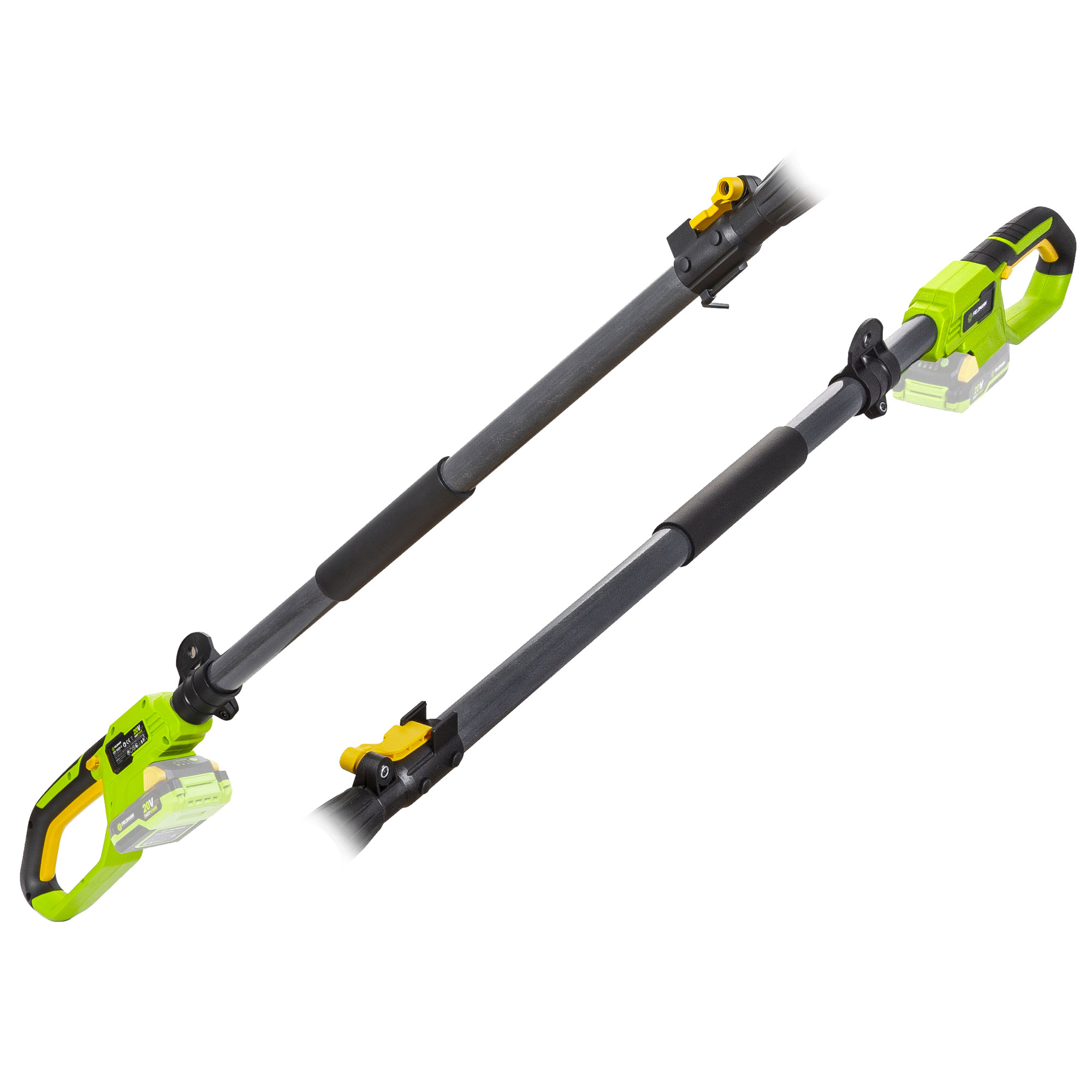 Replacement head of the Fieldmann FZP 90505 cordless pruner with compatible telescopic handles for ease of use.