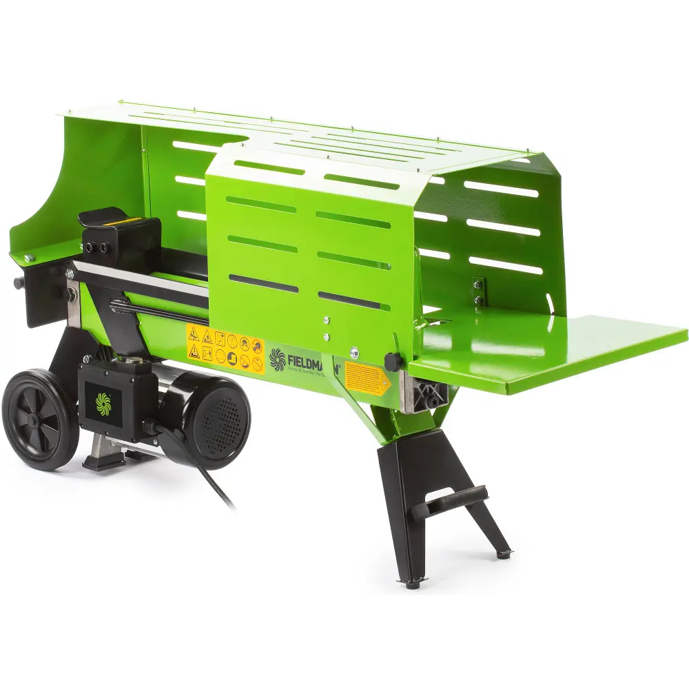 Fieldmann FZLS 1004H-E vízszintes favágó kerekekkel és kompakt méretekkel a könnyű mozgáshoz.