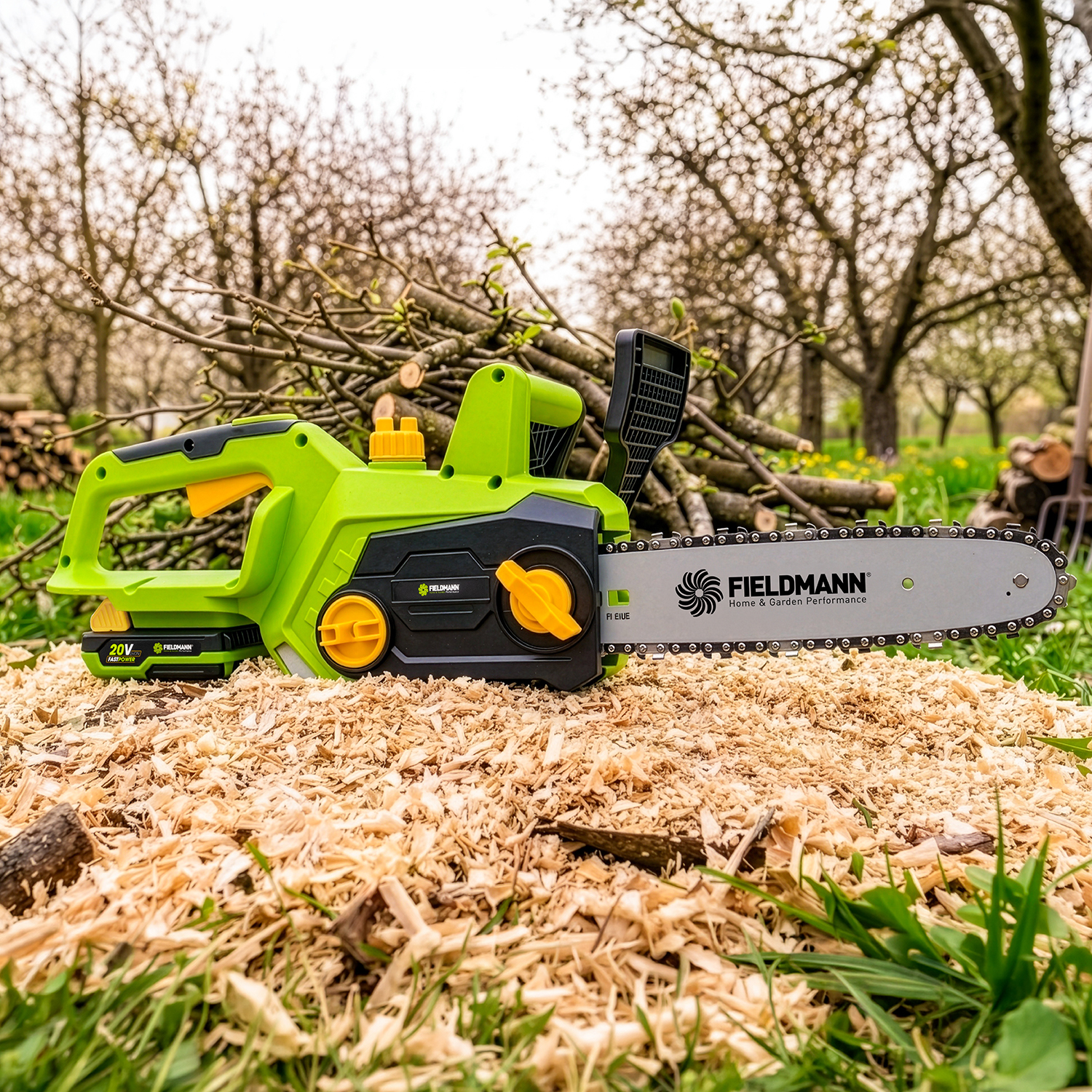 Fieldmann FZP 70802-0 akkumulátoros láncfűrész 20V – 200 mm vágáshossz, kompakt erő