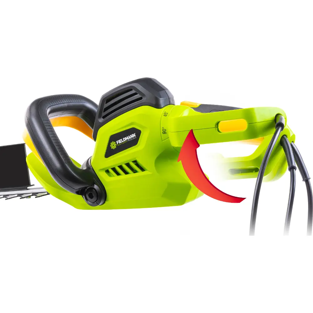 The Fieldmann FZN 2805-E electric shears emphasize the swivel handle, which increases comfort and flexibility when working.