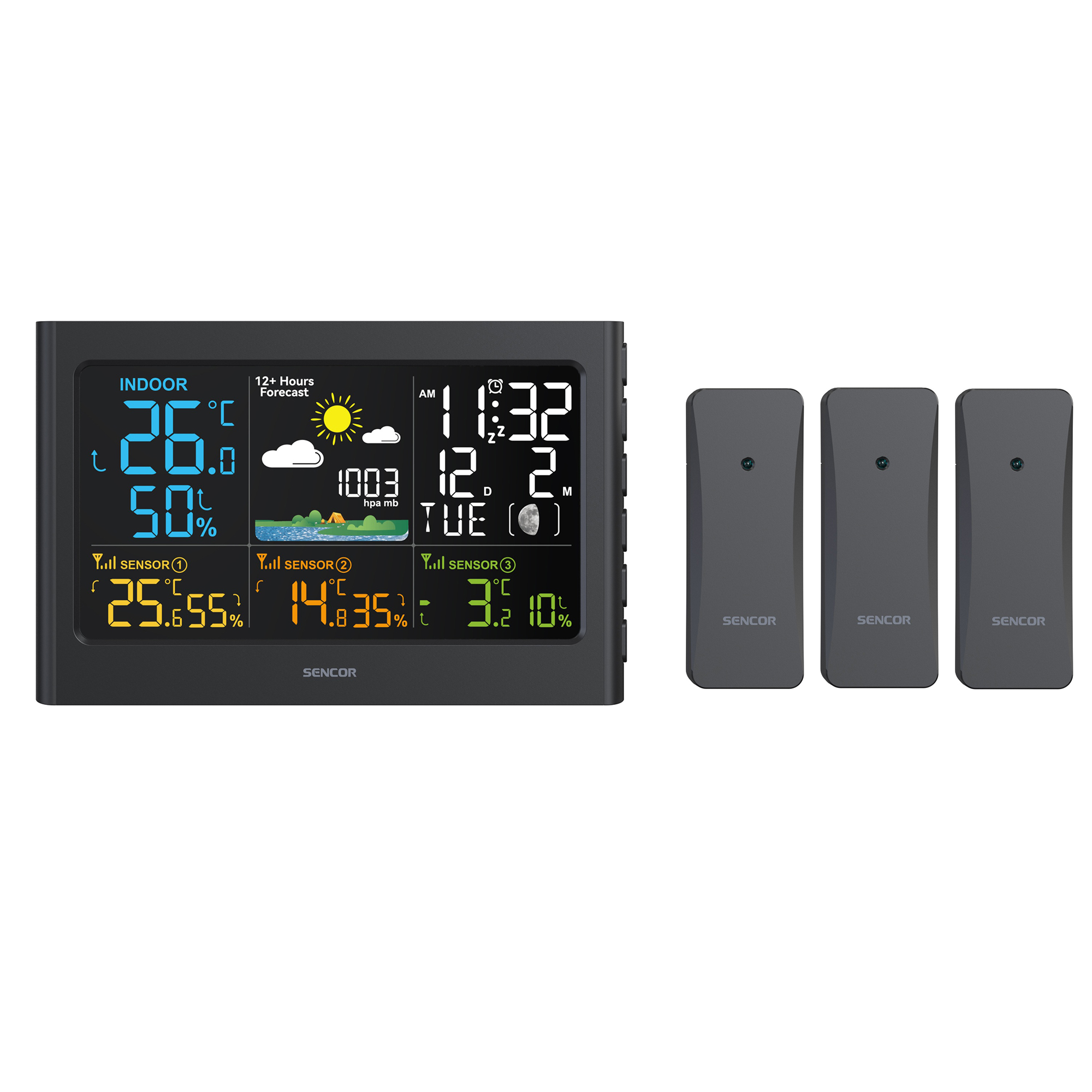 Sencor SWS 6200 weather station with 3 wireless sensors, package contents