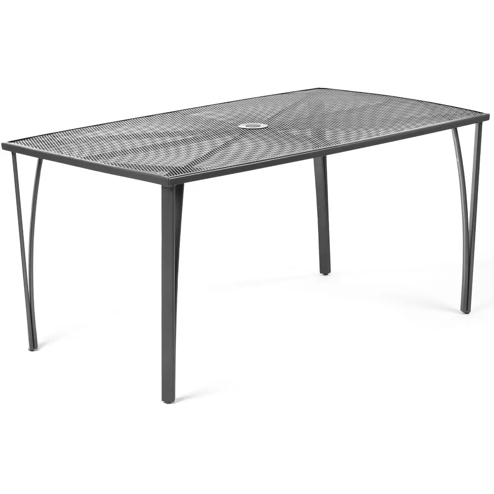 The table of the Fieldmann IRIS 6 garden furniture set has a large surface area and offers an opening for a parasol.