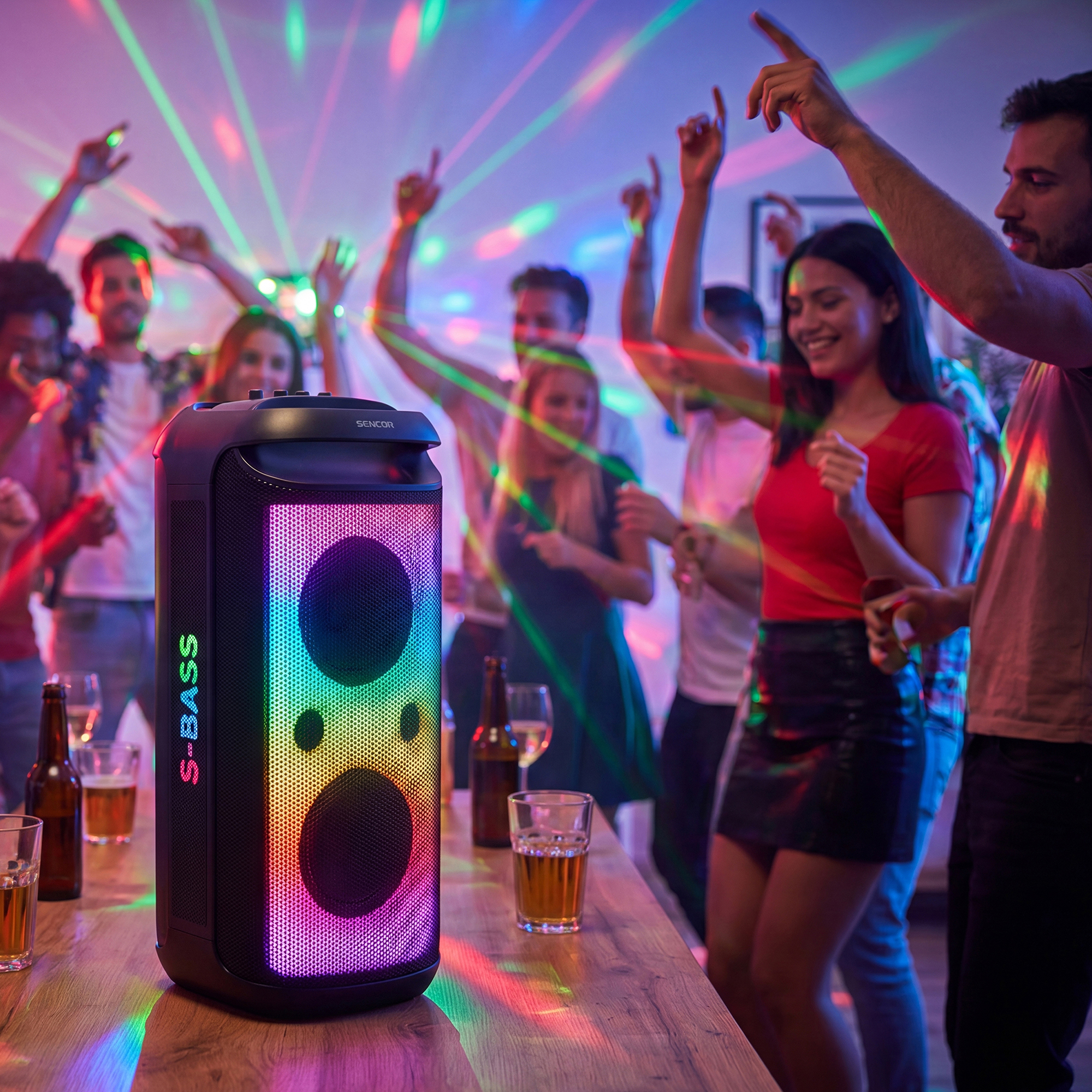 Sencor PARTYCON CORE partihangszóró led-panellel és mikrofonnal