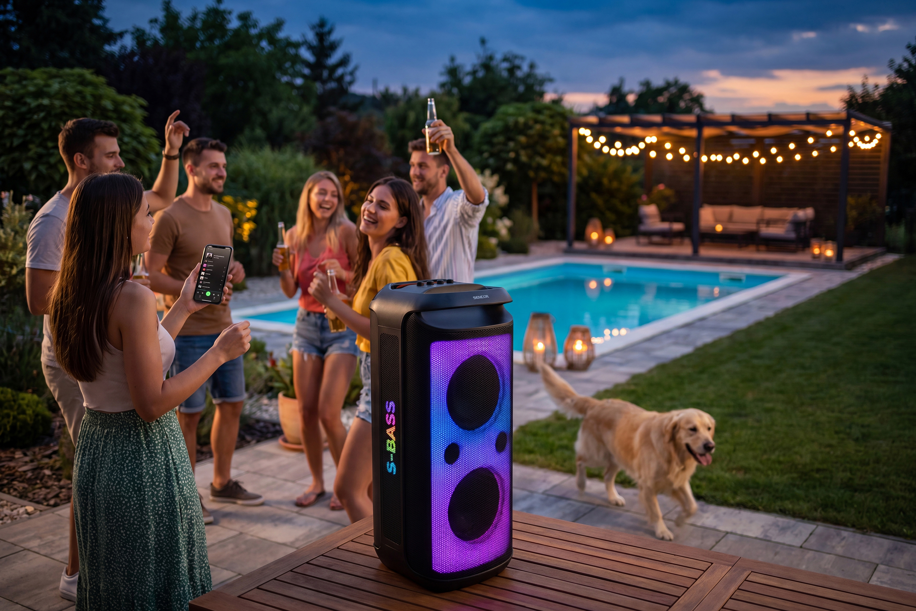 Sencor PARTYCON CORE partihangszóró led-panellel és mikrofonnal