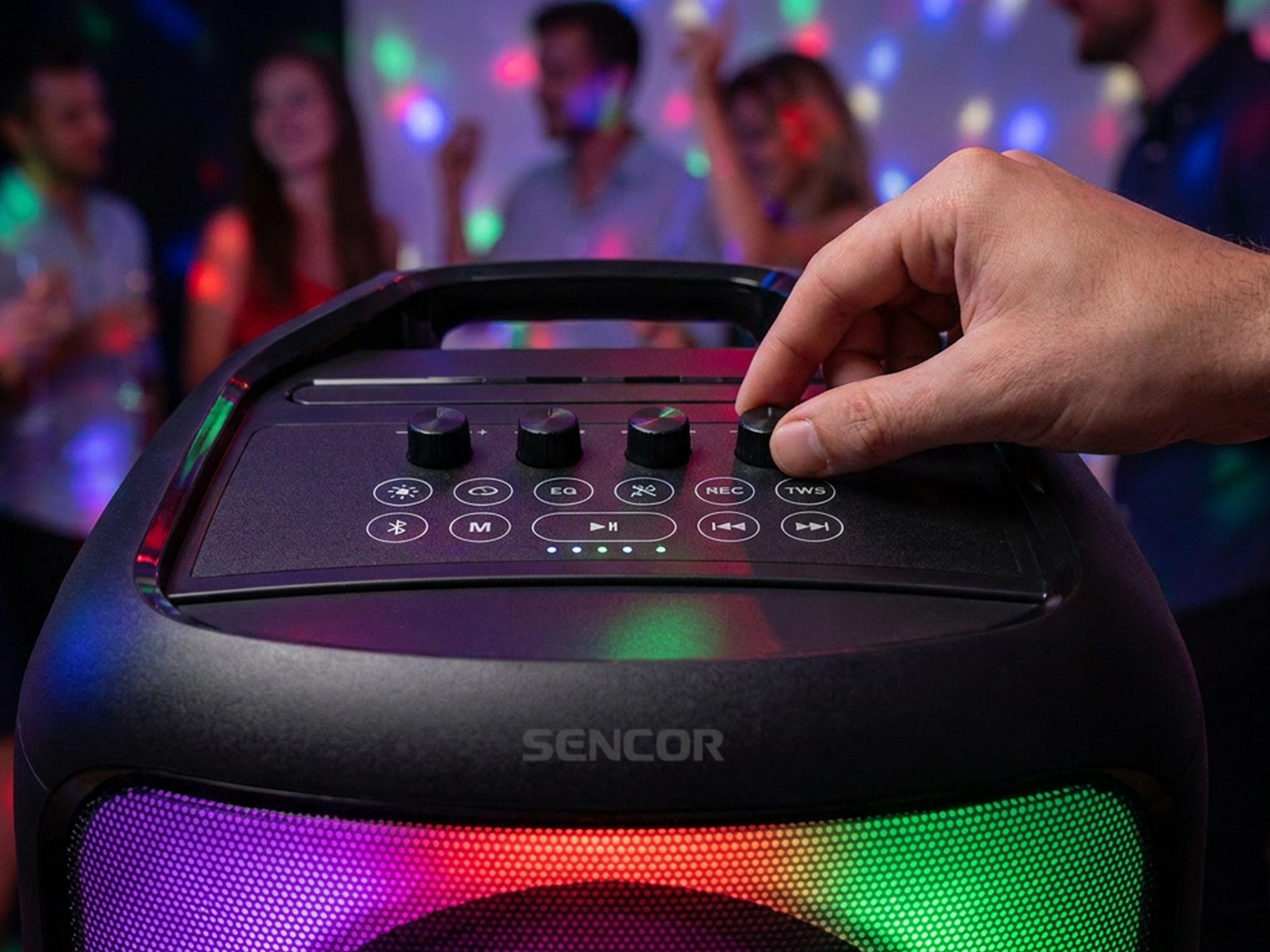 Sencor PARTYCON CORE partihangszóró led-panellel és mikrofonnal