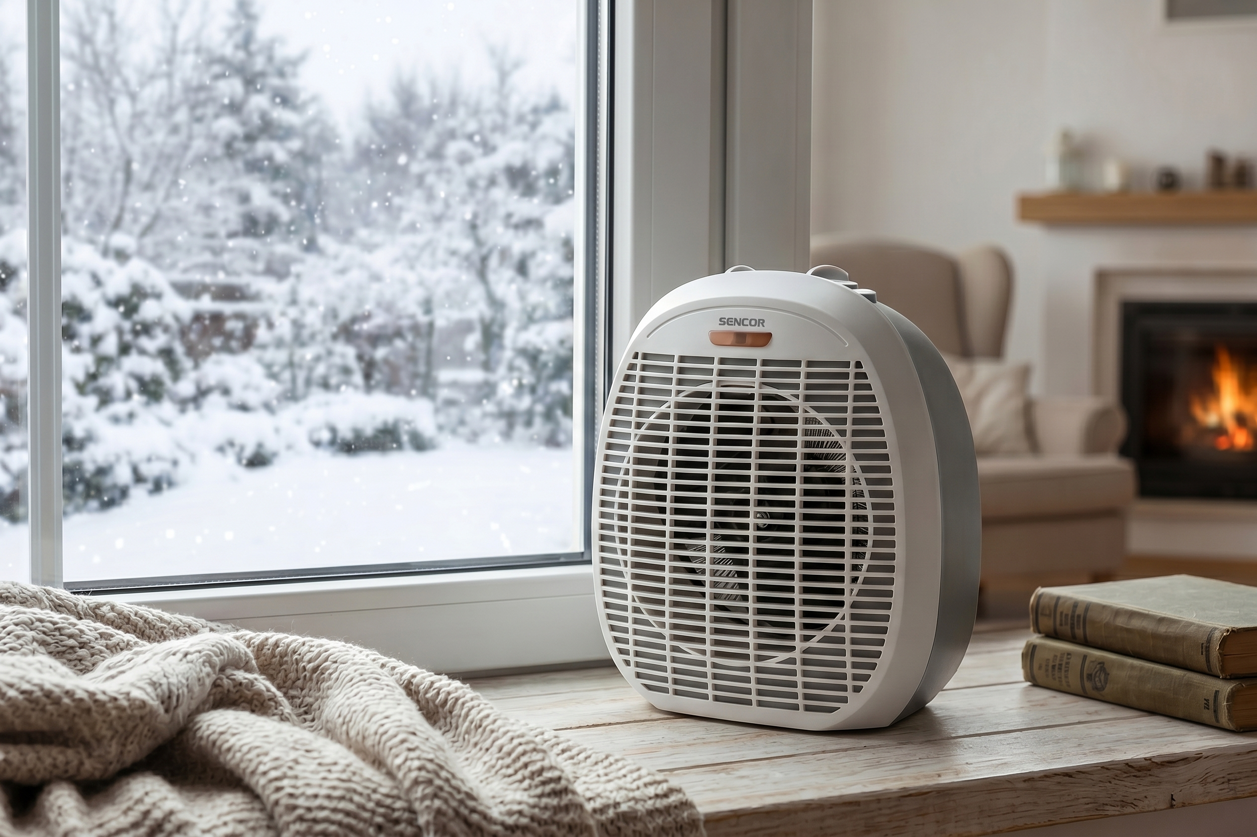 Sencor bílý teplovzdušný ventilátor s termostatem SFH 7017WH