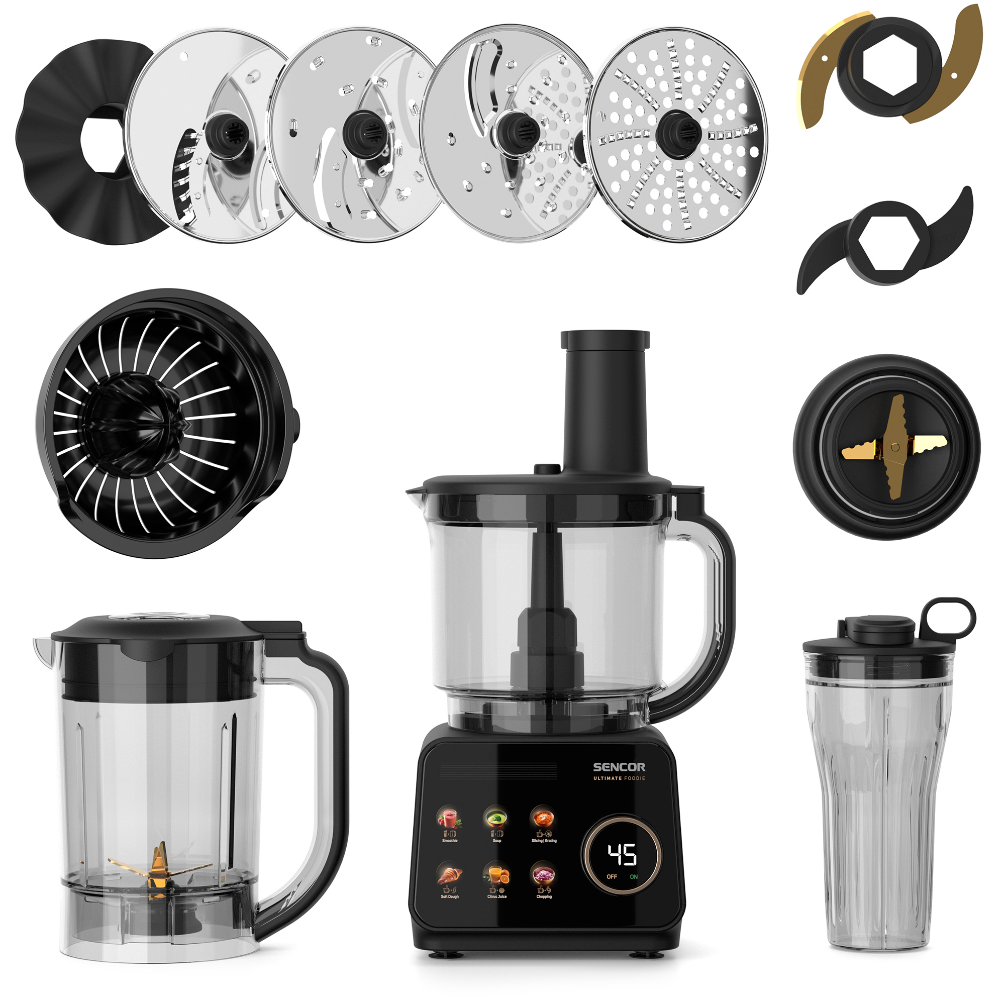 Sencor food processor 5v1 SBU 9878BK, obsah balení
