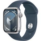 Apple Watch Series 9 GPS 41mm Silver Aluminium Case with Storm Blue Sport Band - S/M Silver Al StBlue SB SM