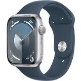 Apple Watch Series 9 GPS 45mm Silver Aluminium Case with Storm Blue Sport Band - S/M Silver Al StBlue SB SM