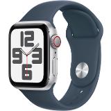 Apple Watch SE GPS + Cell 40mm Silver Aluminium Case with Storm Blue Sport Band - S/M Cell Silver S/M