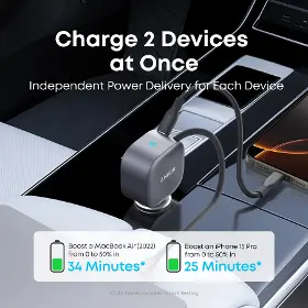 Nabíjačka do auta - Anker Nano 75W s navíjecím kabelem USB-C šedá - 2