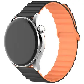 Řemínek na hodinky - Aligator Řemínek silikonový magnetický 22mm černo-oranžový - 3