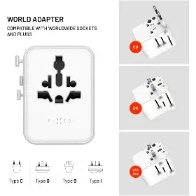 Cestovní adaptér - Fixed Voyager 70W - 3xUSB-C a 2xUSB-A - 4