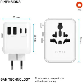 Cestovní adaptér - Fixed Voyager 70W - 3xUSB-C a 2xUSB-A - 6