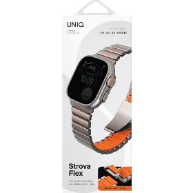 Řemínek na hodinky - Uniq Strova flex Apple Watch 44-49mm Silver/orange - 9