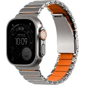 Řemínek na hodinky - Uniq Strova flex Apple Watch 44-49mm Silver/orange - 1