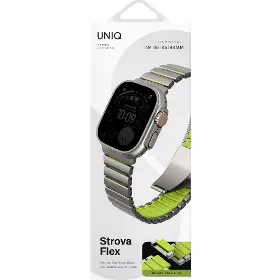 Řemínek na hodinky - Uniq Strova flex Apple Watch 44-49mm Silver/green - 9