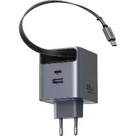 Nabíječka do sítě - Ugreen 65W GaN USB-C/USB-A se zatahovacím kabelem - 2