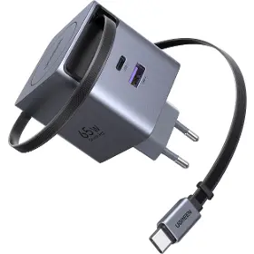 Nabíječka do sítě - Ugreen 65W GaN USB-C/USB-A se zatahovacím kabelem - 4