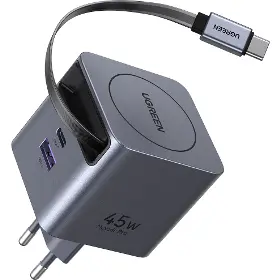 Nabíječka do sítě - Ugreen 45W GaN USB-C/USB-A se zatahovacím kabelem - 3