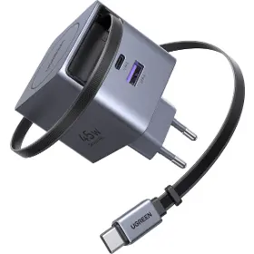 Nabíječka do sítě - Ugreen 45W GaN USB-C/USB-A se zatahovacím kabelem - 6