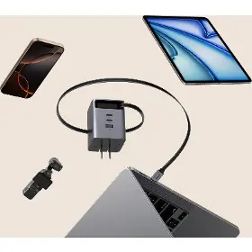 Nabíječka do sítě - Ugreen 100W GaN 2xUSB-C/USB-A se zatahovacím kabelem - 6