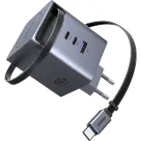 Ugreen 100W GaN 2xUSB-C/USB-A se zatahovacím kabelem