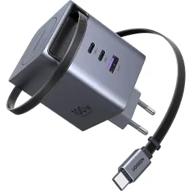 Nabíječka do sítě - Ugreen 100W GaN 2xUSB-C/USB-A se zatahovacím kabelem - 1