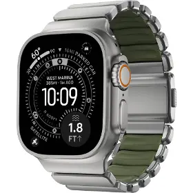 Řemínek na hodinky - Nomad Stratos Natural Titanium/Forest Green Apple Watch 45/46/49mm - 2