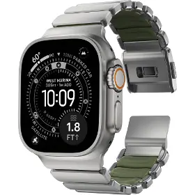 Řemínek na hodinky - Nomad Stratos Natural Titanium/Forest Green Apple Watch 45/46/49mm - 3
