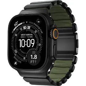 Řemínek na hodinky - Nomad Stratos Black Titanium/Forest Green Apple Watch 45/46/49mm - 2