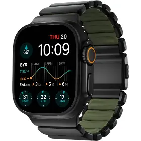 Řemínek na hodinky - Nomad Stratos Black Titanium/Forest Green Apple Watch 45/46/49mm - 1