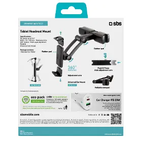 Držiak na tablet - SBS Držiak na opierku hlavy Mount pre smartfón a tablet do 12,3'', čierna - 3